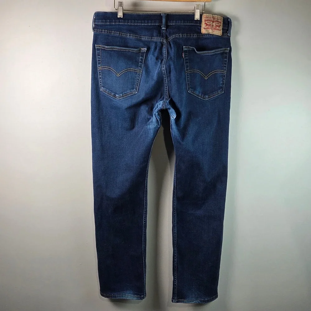 Levi's 505 Straight Leg Jeans Mens 36x32 Dark Wash Fair Distressed Denim